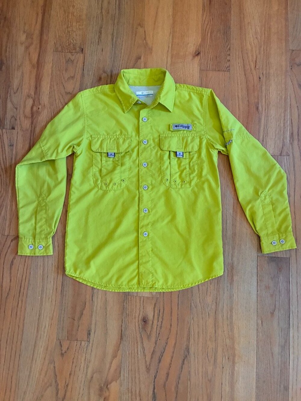 Columbia PFG Neon Yellow/Chartreuse Long Sleeve Vented Fishing Shirt Size 8